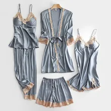 Wedding Robe Suit Women Summer Satin Kimono Bath Gown Sexy Lace Sleepwear Bride Bridesmaid Lingerie Loose Pajamas