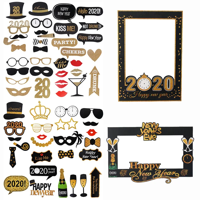 1 комплект Happy Новый год Photo Booth 2020 реквизиты фотобумаг Смешные очки Усы Eve вечерние