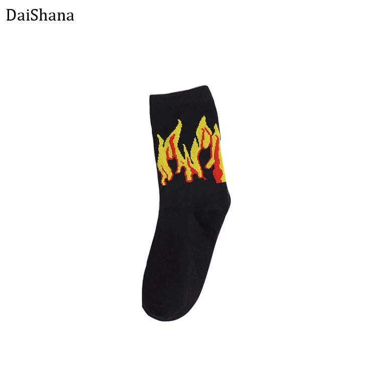 Мужские и женские модные хип-хоп носки хараюку фиолетового цвета с пламенем и фонариком, горячее тепло, Calceines Mujer, уличные хлопковые носки для скейтборда - Цвет: YELLOW