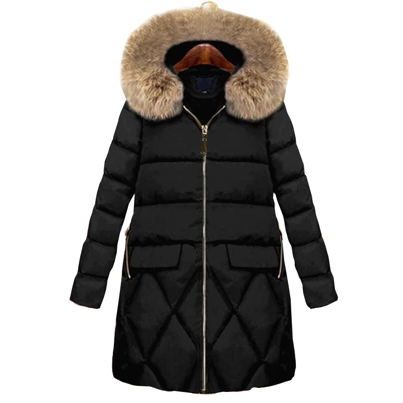

2019 Padded Coat Female Winter Black Jacket Women Plus Size 5xl Fur Hooded Parka Mujer Thick Slim Long Overcoat
