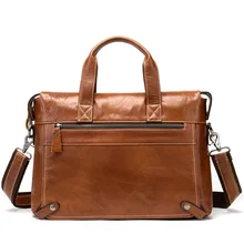 Genuine Leather Laptop Bag Business Briefcase Man Casual Shoulder Messenger Bag men's Handbag Cross Section Laptop Bag 14 Inch
