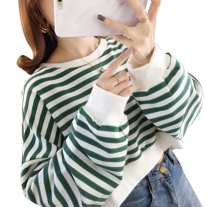 

Striped Minimalist Crop Sweatshirt For Women Clothing Spring Fall Casual Pullovers Sweatshirts Tops Long Sleeve Jumper C487