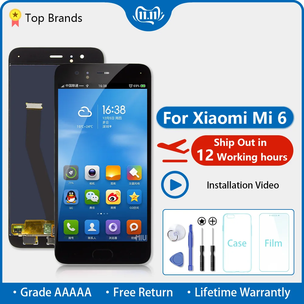 ЖК дисплей для xiaomi 6 сенсорный экран дигитайзер в сборе Mi оригинальный Pantalla