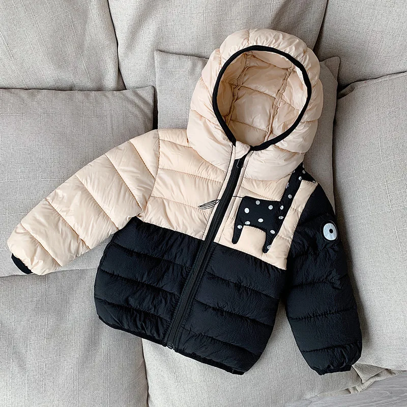 Winter Children Overcoat Hooded Warm Down Jacket Cartoon Boys And Girls Clothing Thicken Down Jacket Coat Casual Outerwear - Цвет: Black