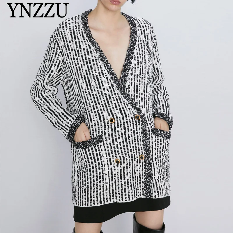#^Special Price 2019 New arrival V-neck knitted cardigan Autumn Winter Double breasted Women oversize sweater Loose Elegant Jacket YNZZU YO983 #^Special Price 2019 New arrival V-neck knitted cardigan Autumn Winter Double breasted Women oversize sweater Loose Elegant Jacket YNZZU YO983