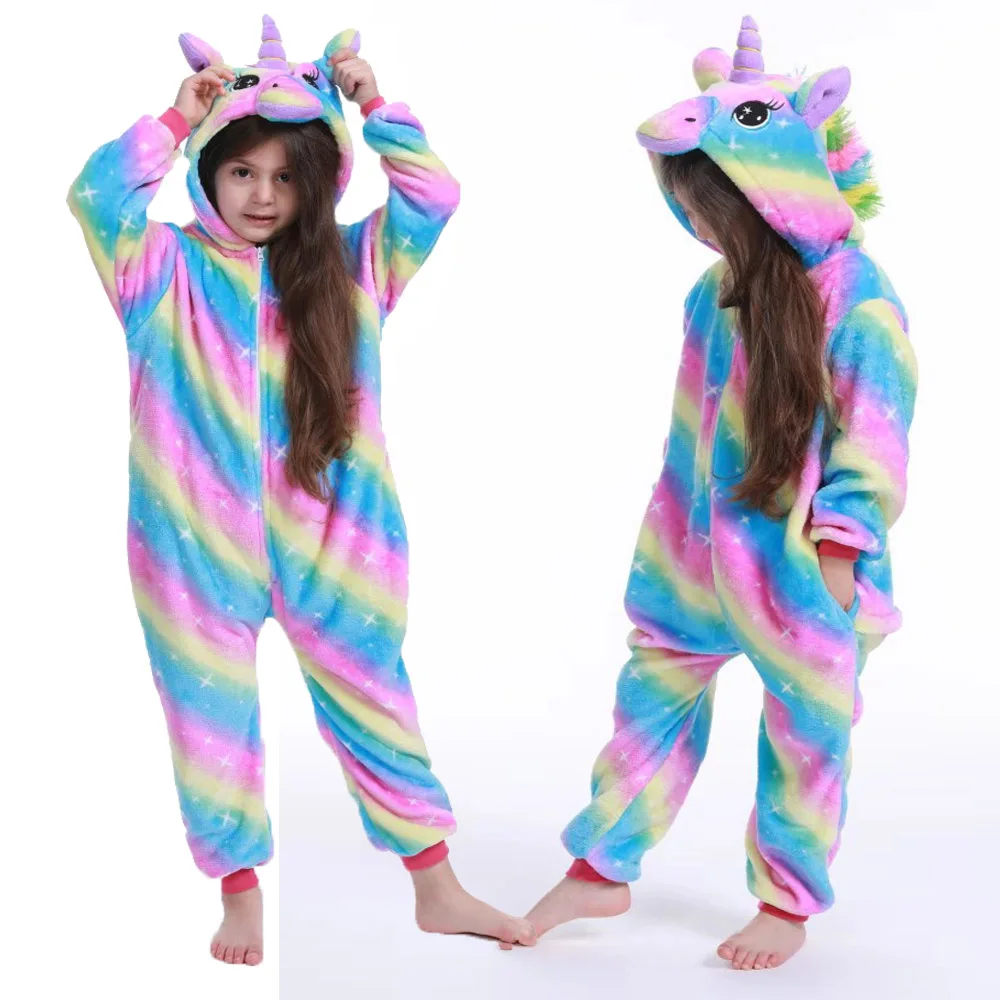 Детская зимняя одежда для сна с рисунком из аниме «Единорог» Kugurumi для детей для маленьких мальчиков и девочек, Фланелевая пижама панда стежка Комбинезоны пижамы От 4 до 12 лет - Цвет: LA31