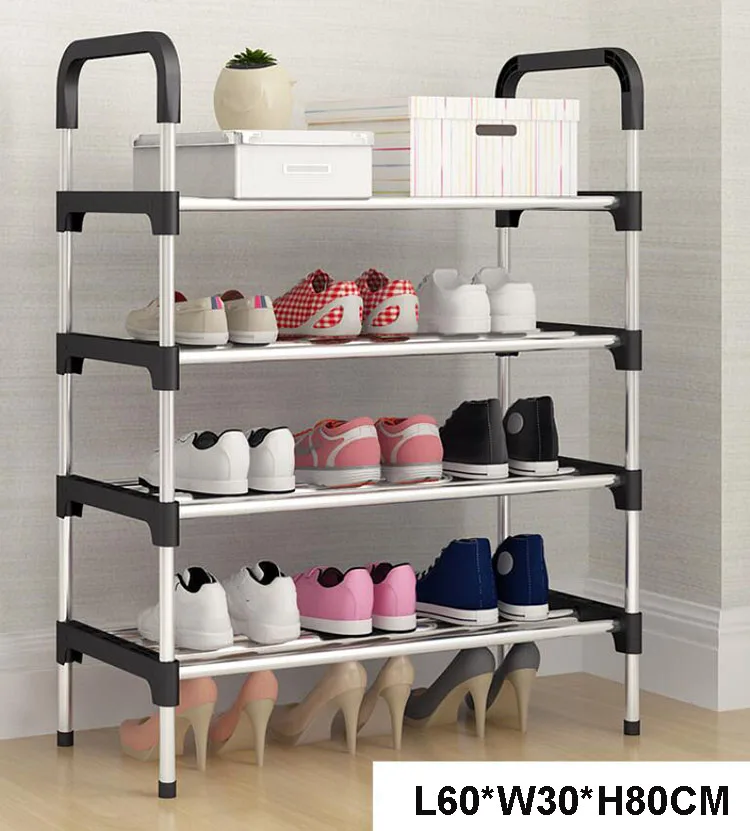 Black 4 tier Металлический обувной стеллаж полка для обуви стеллаж Органайзер съемный ящик для хранения обуви шкаф, домашняя мебель - Цвет: Black 4 tier