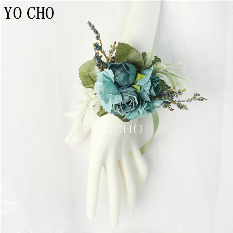 Yo Cho Boutonniere Pols Corsage Bruiloft Bruidsmeisje Armband Zijde Rose Flower Party Prom Meisje Pols Corsage Wedding Boutonniere