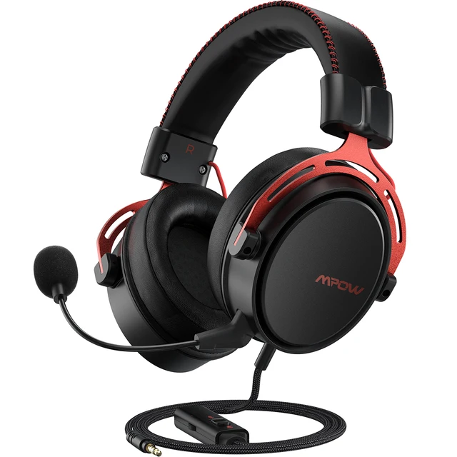 Mpow/Soulsens Air SE PS4 Gaming Headset 3D Surround Sound Wired Headphones with Noise Cancelling Mic for PS4 PS5 Xbox One Switch Black and Red