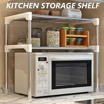

2 Tiers Microwave Oven Rack Kitchen Storage Holder Stand Kitchen Counter Organizer Shelf Bathroom Towels Rack Shampoo Stand