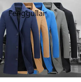 

2020 Autumn and Winter New Mens Solid Color Casual Business Woolen Coats / Mens High-end Brand Slim Long Woolen Coat Male Jacket