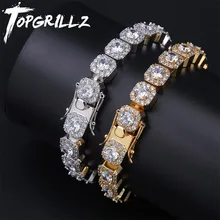 TOPGRILLZ 10 мм Теннисный браслет Цирконий квадратной огранки мужские хип хоп ювелирные изделия медный материал золото серебро Iced Out CZ Link 7 8 дюймов