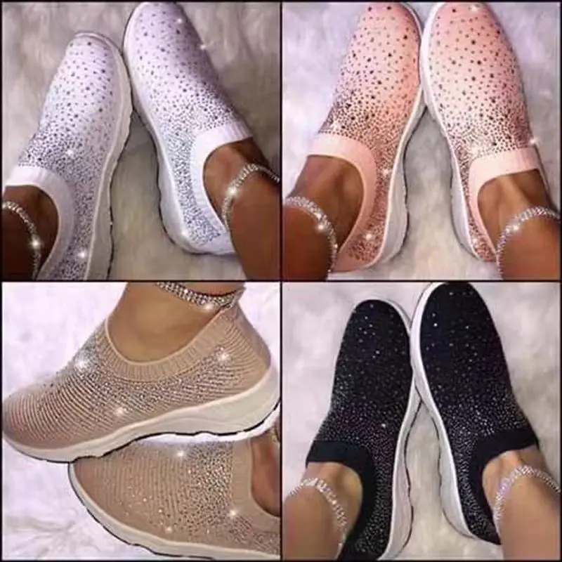 Women's Shoes Large Size Diamond Diamond Fly Woven Sports Shoes Mesh Shoes Low Heel Mesh Casual Shoes Women Sports Shoes Women