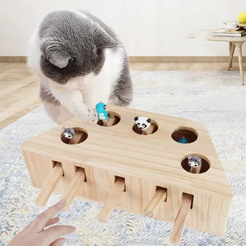 

3/5 Holes Wood Cat Hit Gophers Toys Interactive Puzzle Catch Mouse Game Funny Indoor Mouse Seat Scratch Tease Cat Toys Dropship