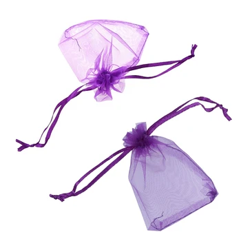 

148 Pcs Organza Favour Candy Gift Bags :48 Pcs Purple Drawstring Pouches Wedding 10x12CM & 100 Pcs Dark Purple Wedding Jewellery