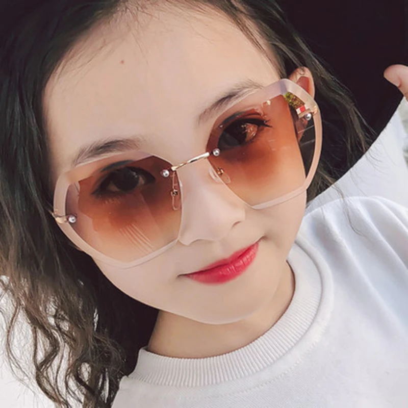 Child Rimless Oval Frame Girls Boys Sunglasses Gray Tan Pink Lens UV400 Eye Protection Children Kids Outdoor Eyewear | Аксессуары для