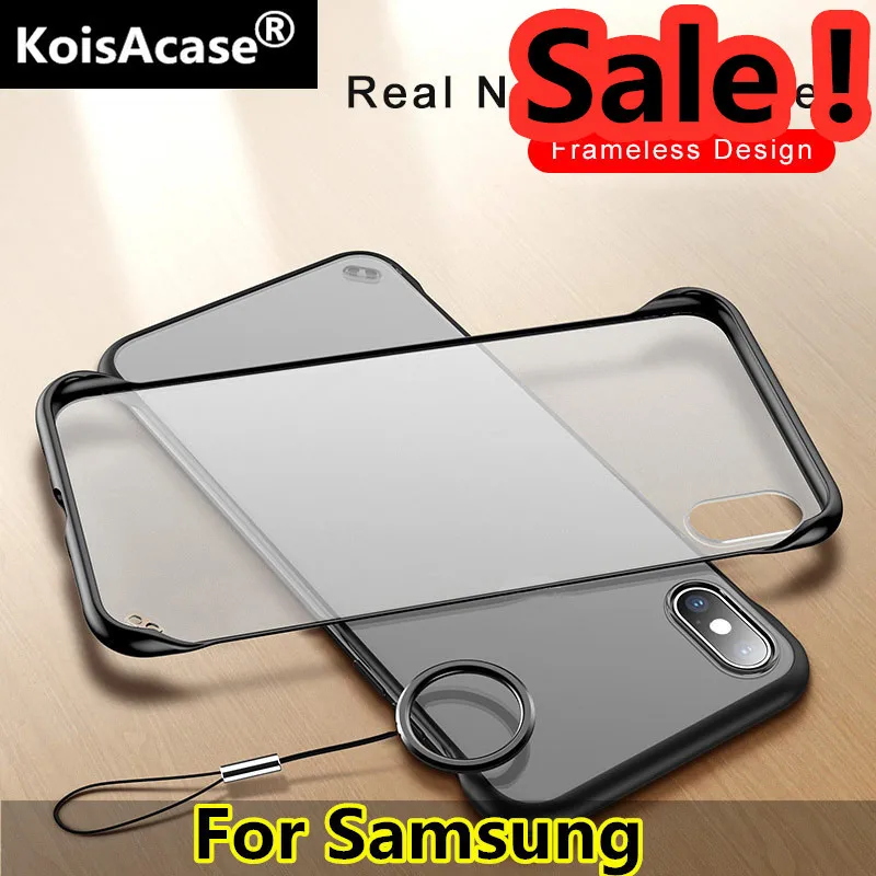 KoisAcase Frameless clear Matte Hard Phone Case For Samsung S6 S7 S8 S9 S10 Plus E Note 8 9 10 A50 A60 A70 A80 With Finger Ring |
