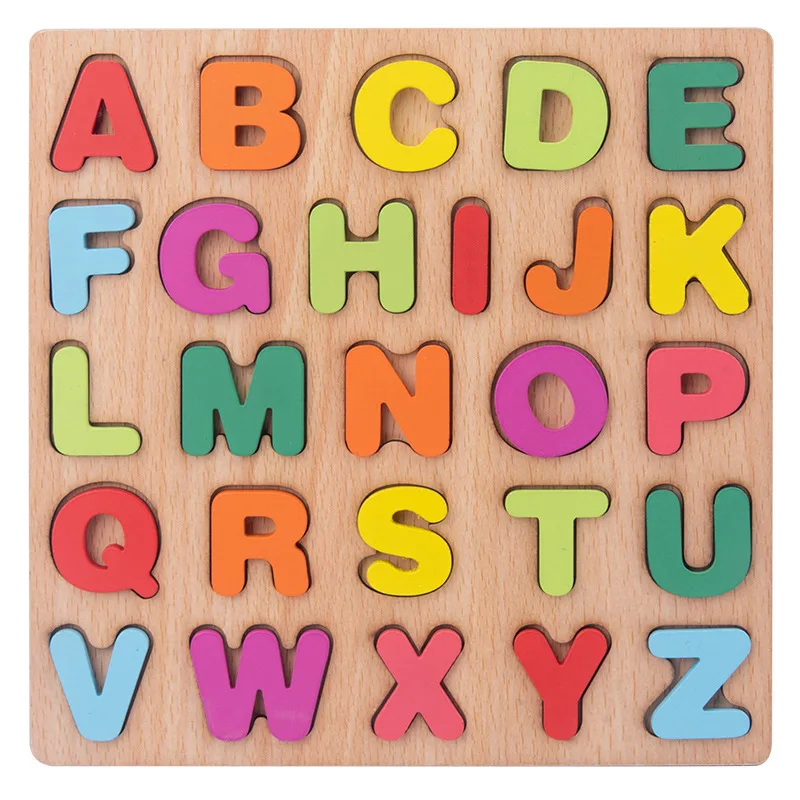 New Wooden 3D Puzzle Toy Kids English Alphabet Number Cognitive Matching Board Baby Early Educational Learning Toys for Children 8