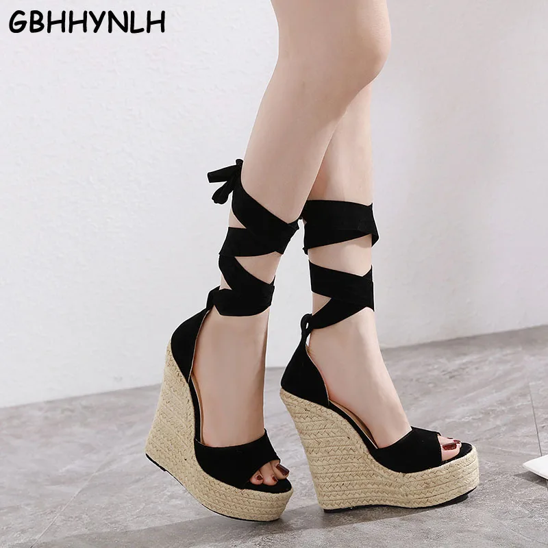 

Spring summer Women Sandals High Heel Casual lace up Sandals Open Toe wedges Platform Height Chunky Ladies Shoes LJA908