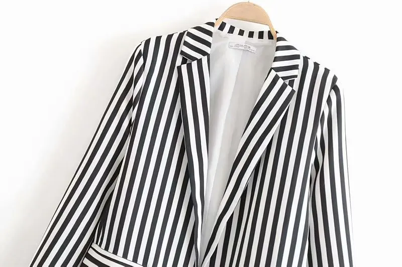 

Western Style 2019 Spring New Style Versitile Fashion Fold-down Collar Long Sleeve Slimming Contrast Color Stripes Suit Jacket T