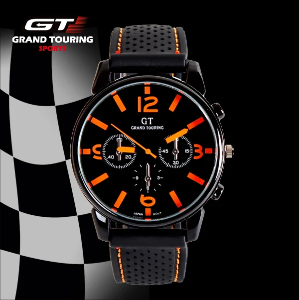 Гоночные мужские спортивные часы люксовый бренд Grand Touring GT часы силиконовые мужские армейские кварцевые Военные Наручные часы Женская мода - Цвет: Orange