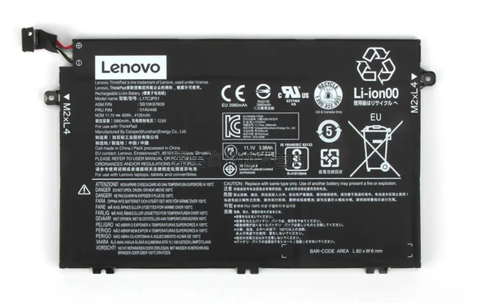 Для lenovo батареи ThinkPad E480 E580 R480 R580 L17C3P51 L17L3P51 L17L3P52 01AV448 11,1 V, 4120 мА · ч, 45 Вт