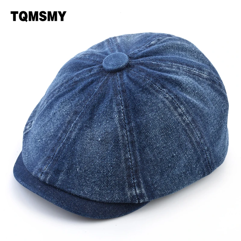 Washed denim fabric Berets Men's Autumn Fashion Newsboy Caps Retro Male Artist Flat Visor Peaked Hat Men Spring Casual Boina