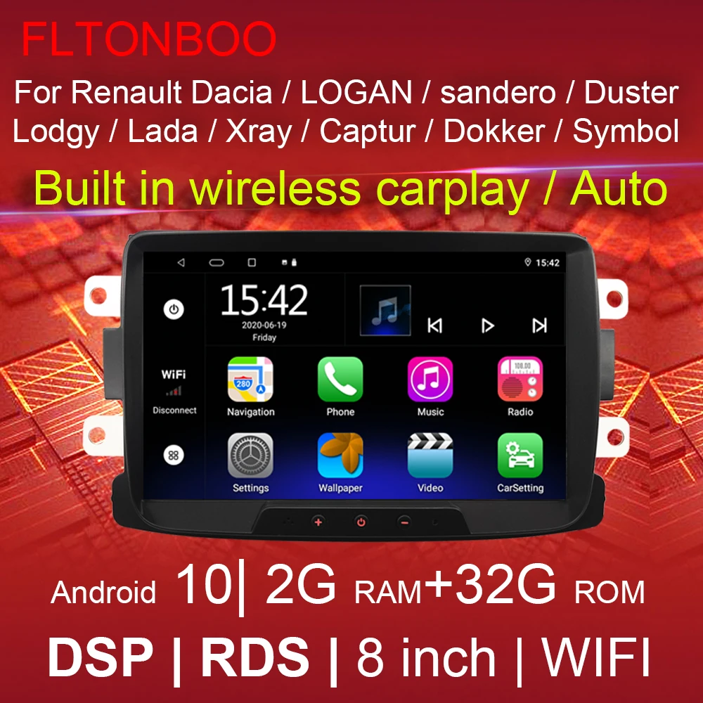 Автомобильный радиоприемник 8 дюймов на Android 10 с GPS-навигацией для Renault LOGAN dacia Duster
