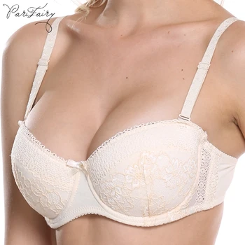 

PariFairy Underwired Support Push Up Bra Solid Floral Lace Embroidery Cotton Padded Sexy Underwear A B C D Plus Size 34 36 38 40