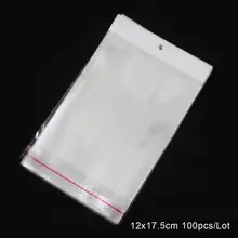  100Pcs/lot Transparent Self Adhesive Seal Plastic Storage Bag OPP Poly Pack Bag With Hang Hole Retail For Party Gifts Pouches 