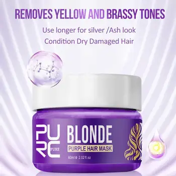 

Purple Deep Repair Hair Mask Frizzy Soft Smooth Removes Tones Color Hair Yellow Brassy White Lock Silver 60g Mask R0Z3