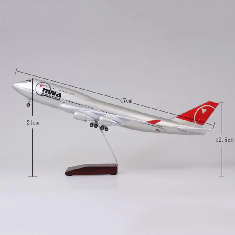 47 см Boeing 747 B747 модель nwa NorthWest Airlines с шасси колеса огни Смола самолет коллекционная игрушка