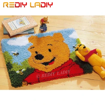 

Latch Hook Kit Make Your Own Rug Winnie Honey Crocheting Cushion Mat DIY Carpet Rug Pre-Printed Canvas Hobby & Crafts Home Decor