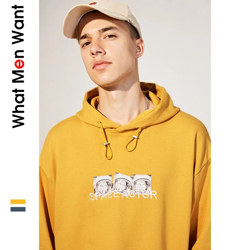 

IVRESSE Orange Letter Print Hoodies Men Hooded Drawstring Pockets Grey Pullovers Male Fashion Casual Sport Autumn Streetwear