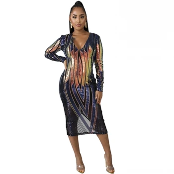 

Dashiki African Dresses For Women Dress Ladies Sequins Blue Traditional African Clothing Fairy Dreaes