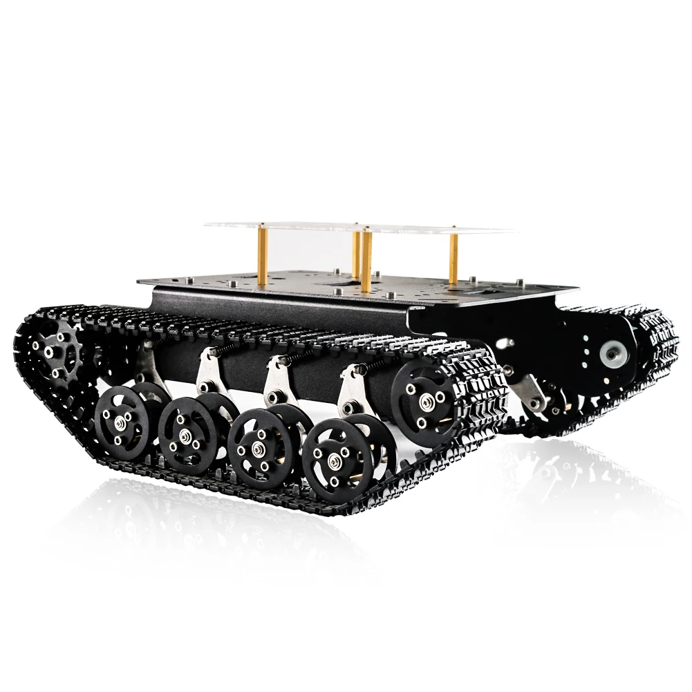 SZDOIT TS100 Metal Tracked RC Robot Tank Chassis Kit with Acrylic Board, Robot Arm Can be Directly Mounted on the Car High Torqu