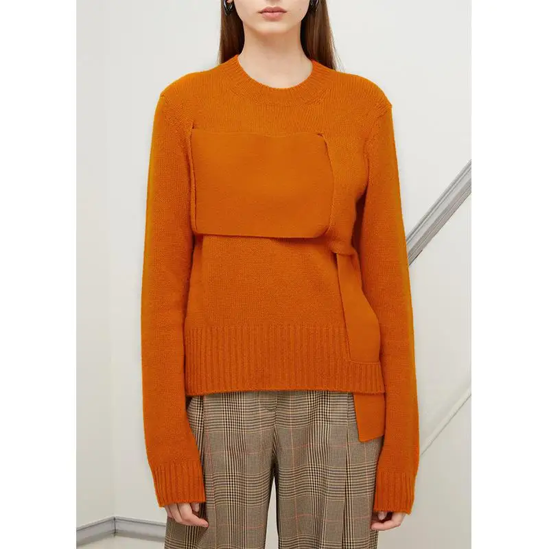 Getвесна, женский свитер, с выемкой, неровная шерсть, вязаный Топ, асимметричный, универсальный, белый, осенний, свитера, топы для женщин, мода - Цвет: Orange