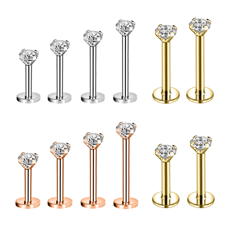 ZS 16G Gold Plated Lip Stud Women Stainless Steel Stud Earring Shiny Crystal CZ Labert Ear Stud Rose Gold Earring Piercing Helix