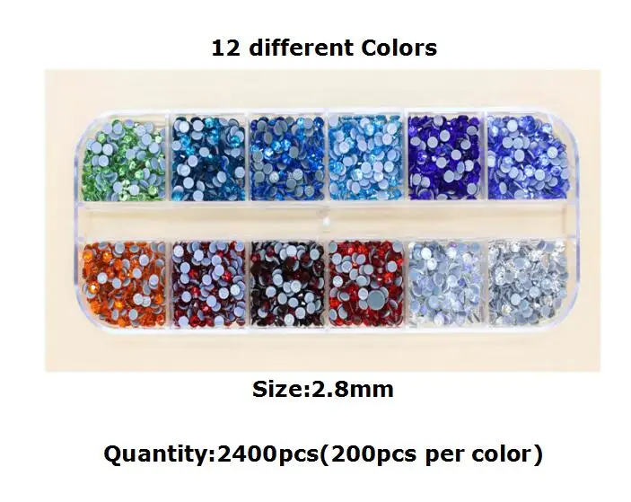 12grids 2400Pcs/box Mix Hot Fix Rhinestones Set/ EU/US PLUG Hotfix Applicator Crystal Glass Rhinestone Iron-on Strass Decoretion 