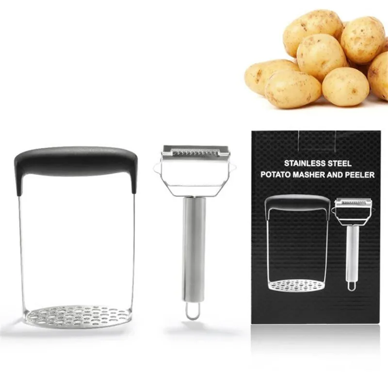 2PCS Potato Crusher Dual Planer Stainless Steel Potato Masher Kitchen Kichen Accessories Fruit Tools For Smooth Mashed Potato