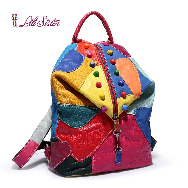 

High Quality Sheepskin Backpack Genuine Leather Portable / Shoulder Splice Bags Woman's Shoulder Bag Travel Backpacks