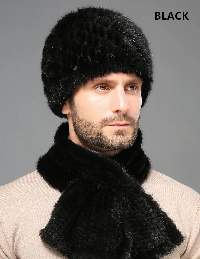 Glaforny зимние однотонные мужские шапки среднего и среднего возраста утолщенные норковые волосы для сохранения тепла и защиты ушей вязаная шапка