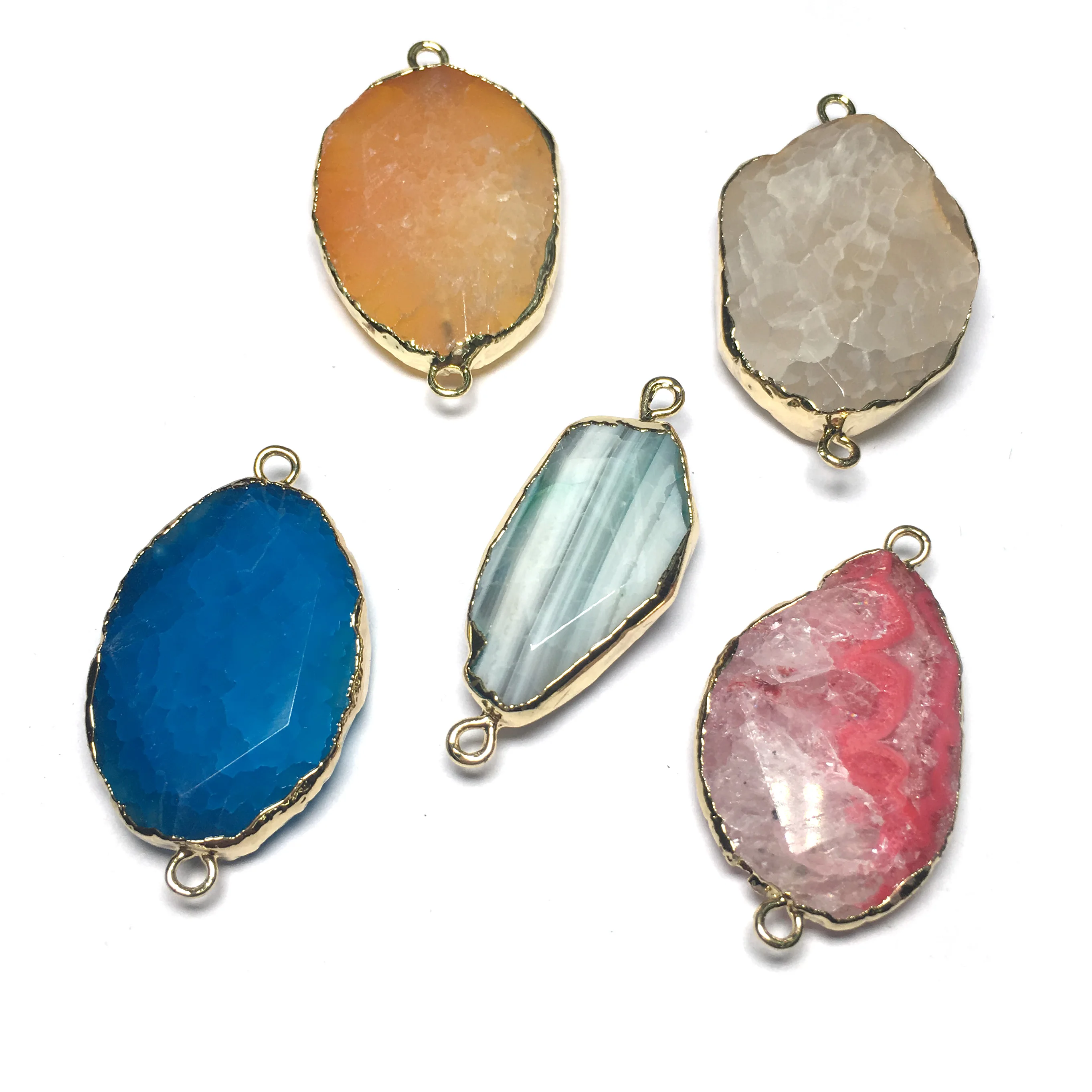 

Natural Stone Agates Pendant irregular Shape Double Hole Connector for Jewelry Making DIY Elegant Necklace Bracelet Accessories
