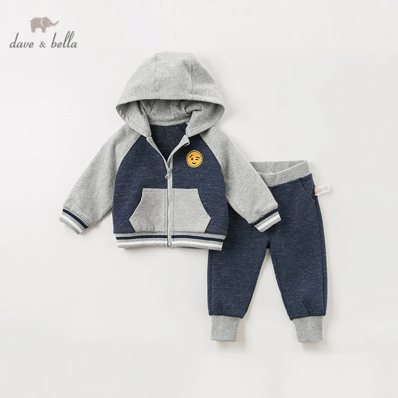 DBA10907 dave bella autumn baby boys active clothing sets long sleeve pants hooded suits children print clothes