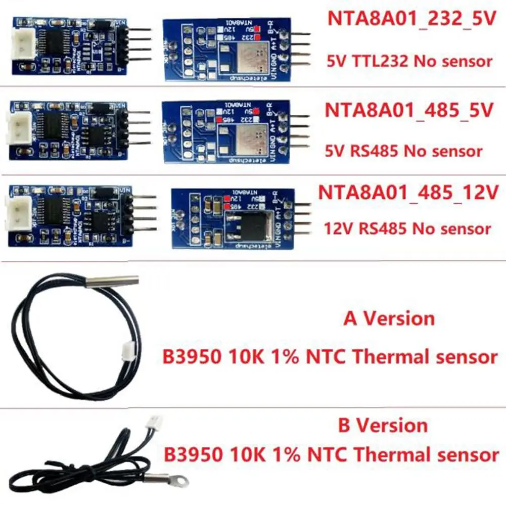 NTA8A01 Module 5V 12V 50CM 10K 3950 NTC A B Temperature Sensor RS485 MODBUS RTU Protocol 1