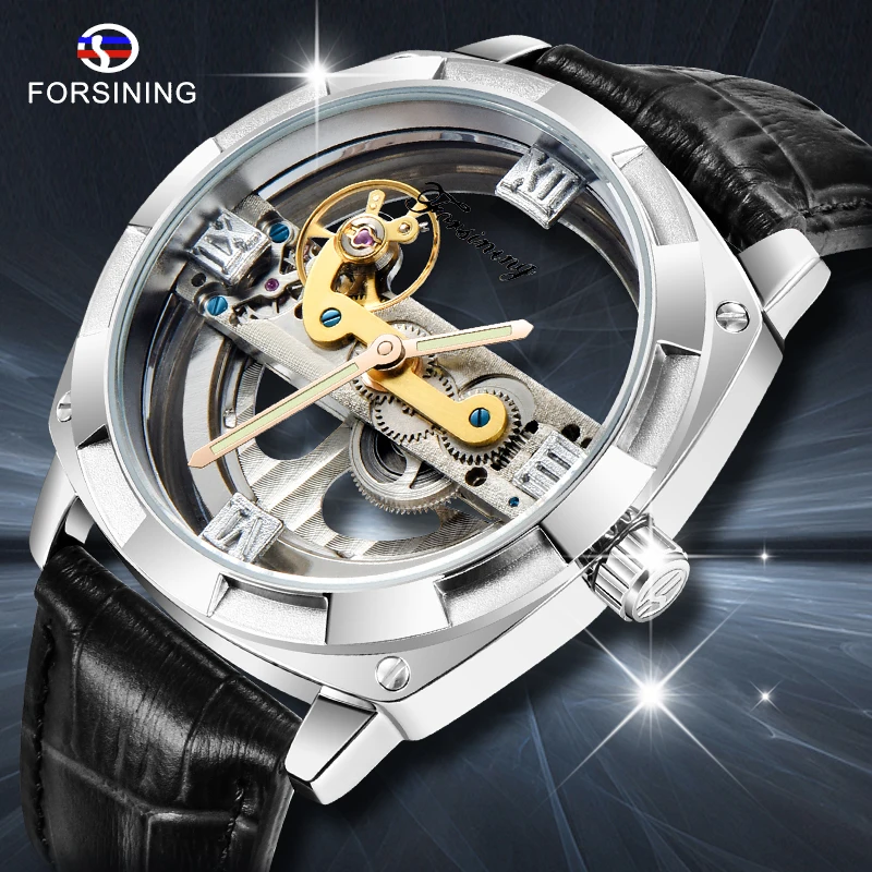 

Special Design Transparent Case Skeleton Sport Male Waterproof Mechanical Wristwatches Mens Leather Automatic Tourbillon Watches
