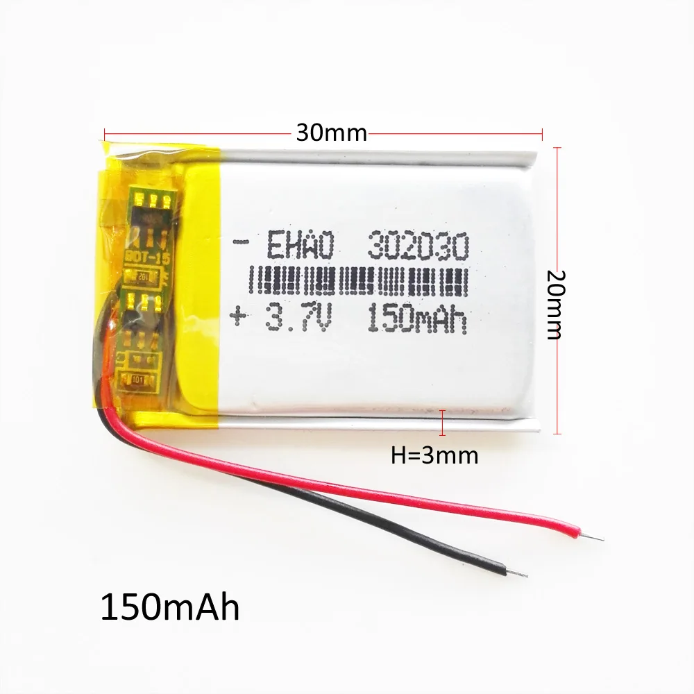 Lot 10 PCS 3.7V 150mAh Lithium Polymer LiPo Rechargeable Battery 302030 For GPS PSP Bluetooth Speaker DVD Vedio 2