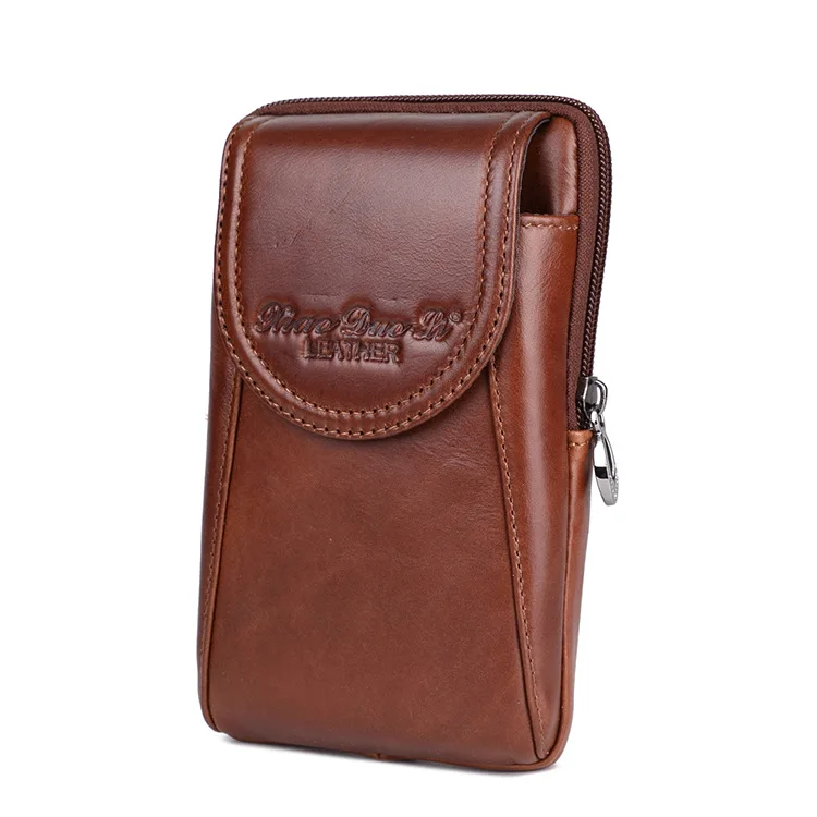 

Small Dolly Men Genuine Leather Mobile Phone Waist Bag 5.5-6-Inch Leather Phone Bag Multi-functional Retro Mini Wallet
