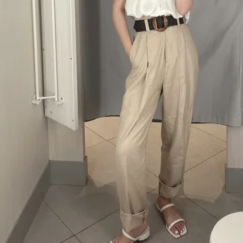 

KUMSVAG 2020 Summer Women Casual Solid Pants Sahes Pockets 100%Cotton Pants Female Vacation style Fashion Pants Trousers Clothes