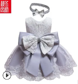 Серый 0-2Y Baby Girl Christmas Xmas Dress Princess Girls Cute Bowknot Party Gown Dresses - Цвет: Серый